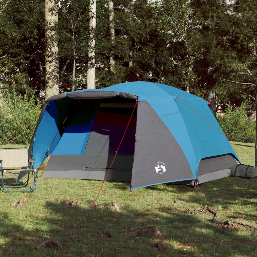 Tenda da Campeggio 6 Persone Blu 412x370x190 cm Taffetà 190T 94419