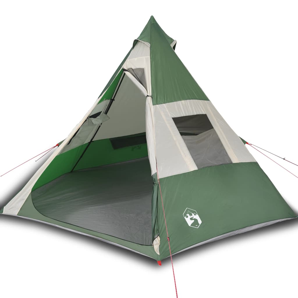 Tenda da Campeggio 7 Persone Verde 350x350x280 cm Taffetà 185T 94427