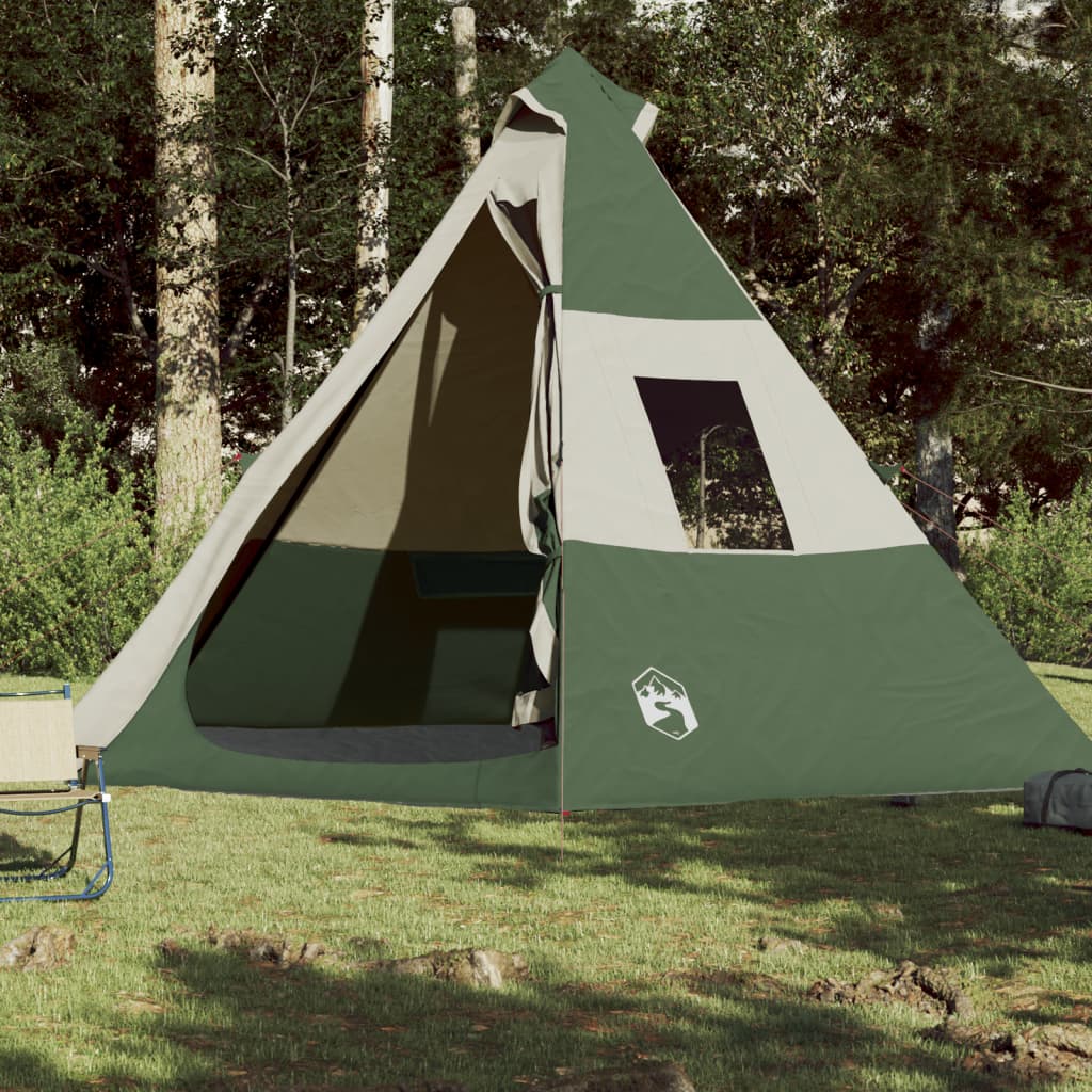 Tenda da Campeggio 7 Persone Verde 350x350x280 cm Taffetà 185T 94427