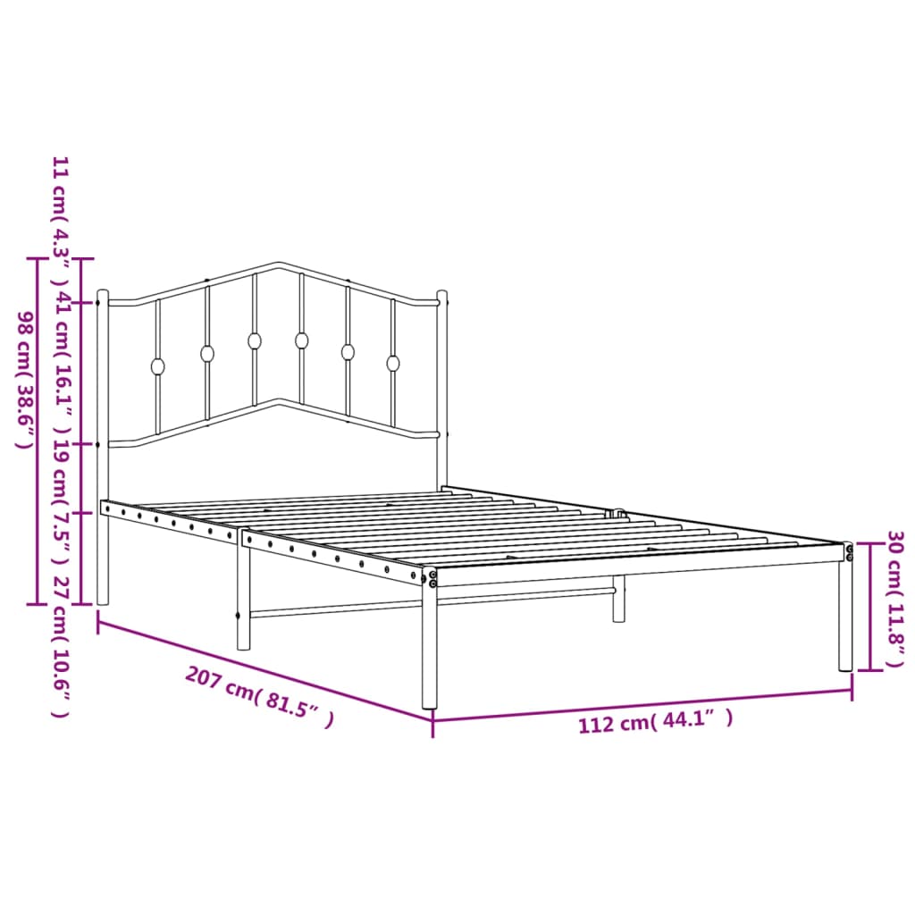 Giroletto con Testiera in Metallo Nero 107x203 cm 373785