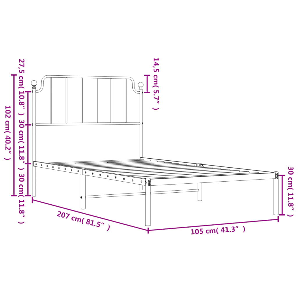 Giroletto con Testiera Metallo Nero 100x200 cm 373882