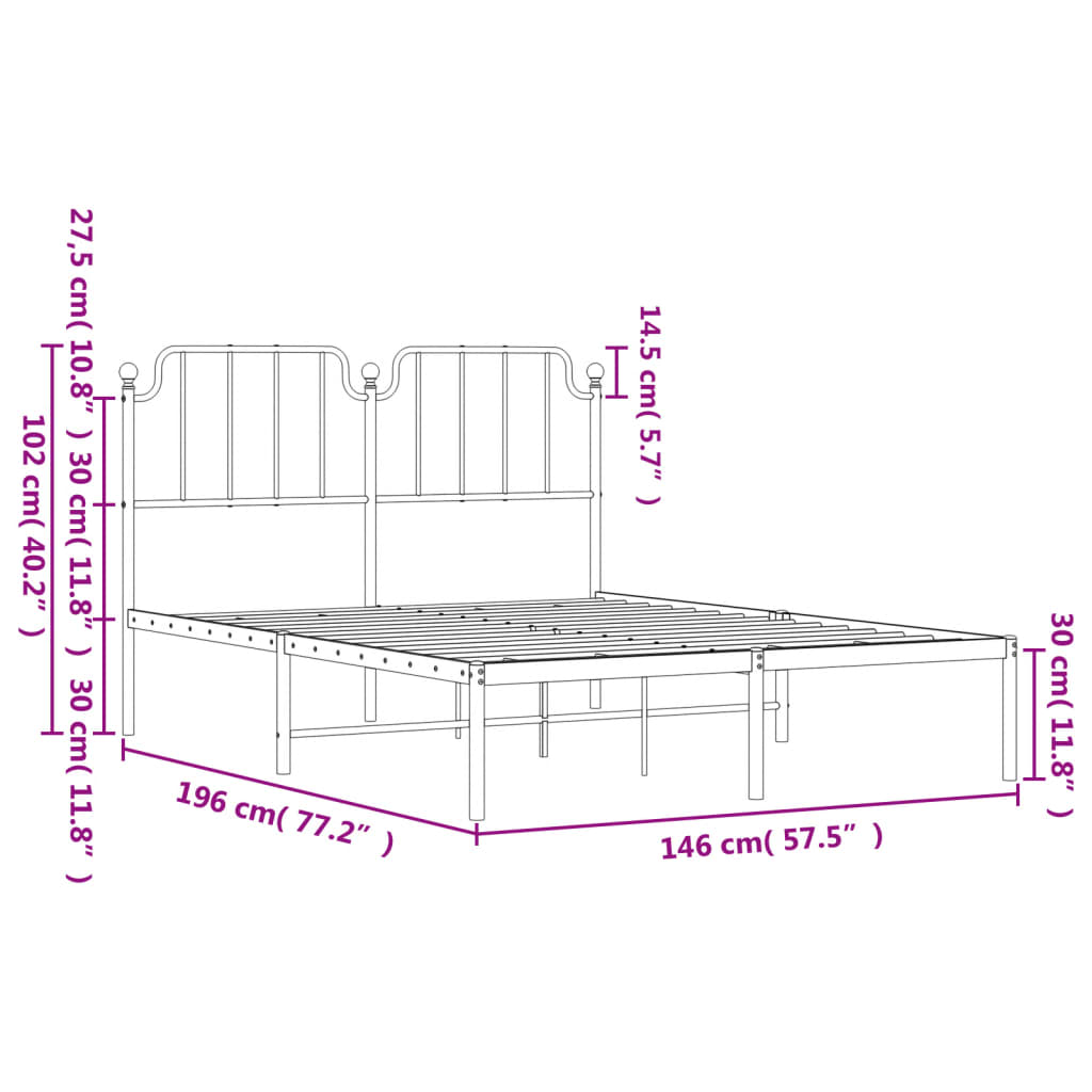 Giroletto con Testiera Metallo Bianco 140x190 cm 373936