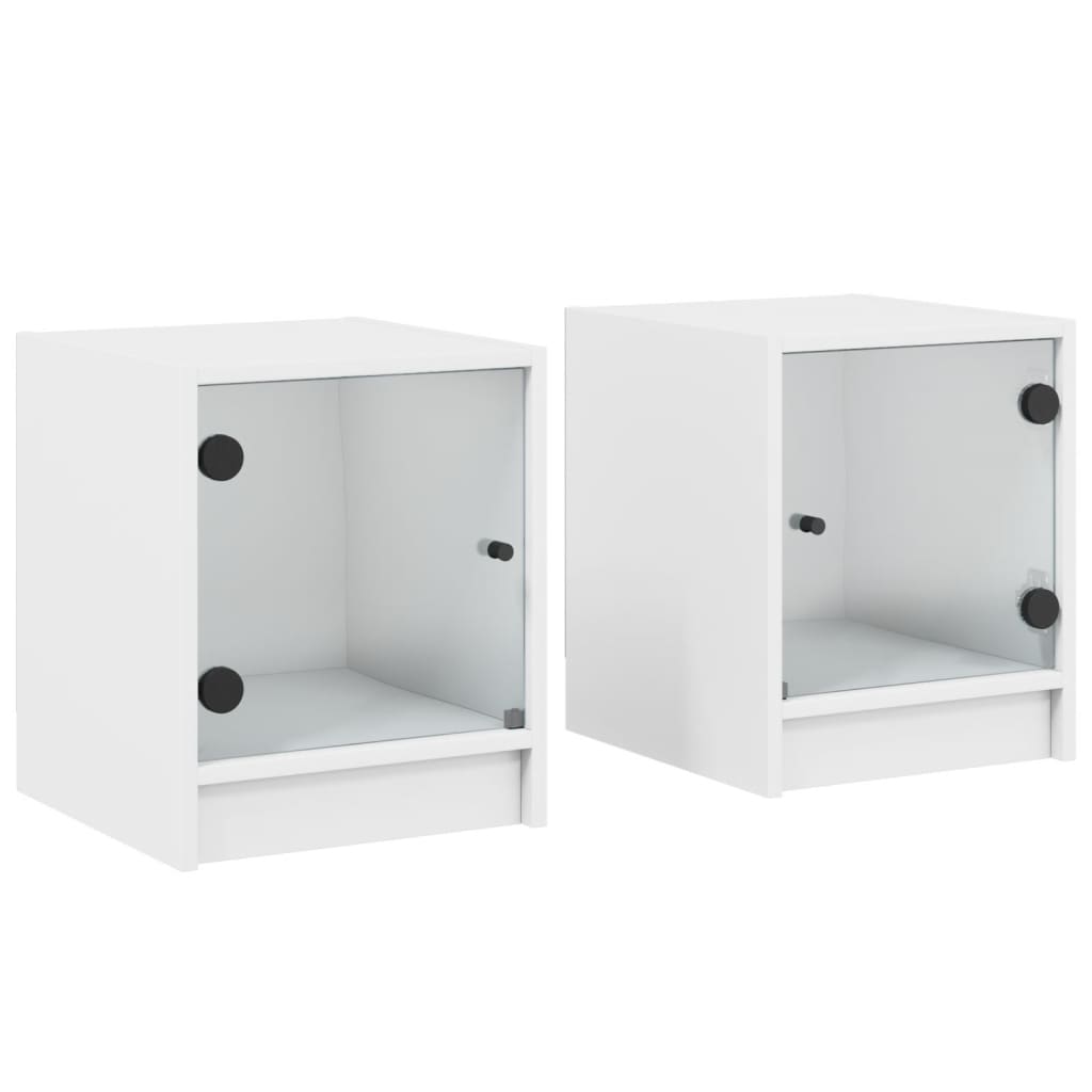 Comodini con Ante in Vetro 2pz Bianco 35x37x42 cm 836344