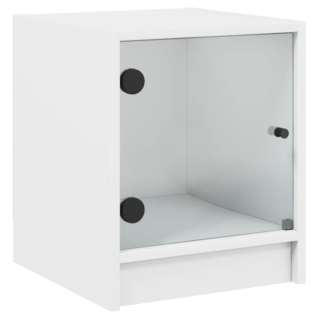 Comodini con Ante in Vetro 2pz Bianco 35x37x42 cm 836344