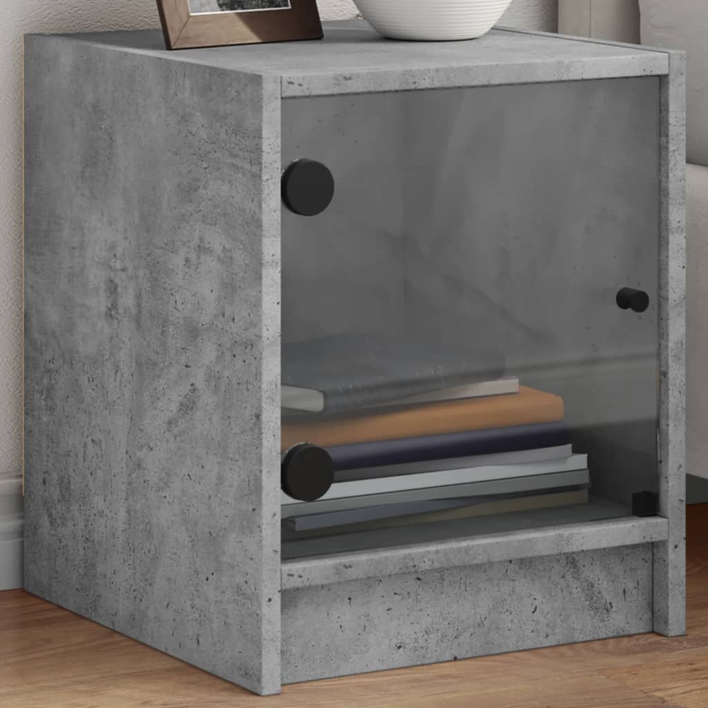 Comodini con Ante in Vetro 2pz Grigio Cemento 35x37x42 cm 836350