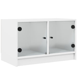 Mobile Porta TV con Ante in Vetro Bianco 68x37x42 cm 836357