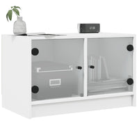 Mobile Porta TV con Ante in Vetro Bianco 68x37x42 cm 836357