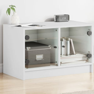 Mobile Porta TV con Ante in Vetro Bianco 68x37x42 cm 836357