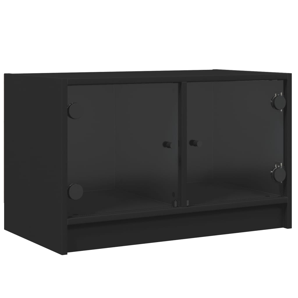 Mobile Porta TV con Ante in Vetro Nero 68x37x42 cm 836358