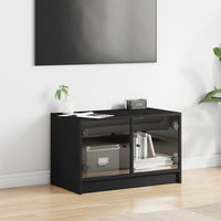 Mobile Porta TV con Ante in Vetro Nero 68x37x42 cm 836358