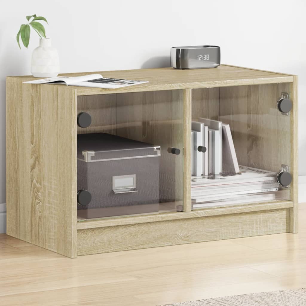 Mobile Porta TV con Ante in Vetro Rovere Sonoma 68x37x42 cm 836359