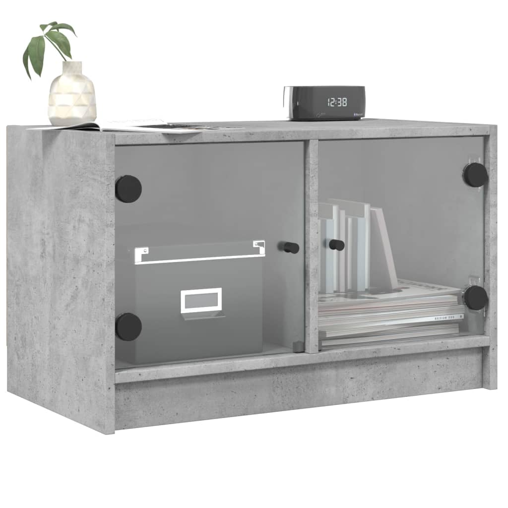 Mobile Porta TV con Ante in Vetro Grigio Cemento 68x37x42 cm 836360