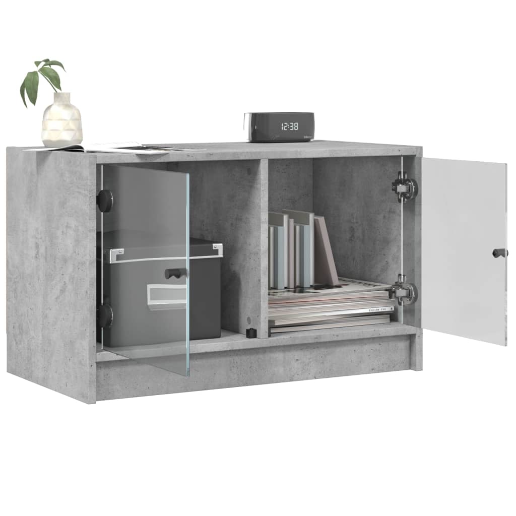 Mobile Porta TV con Ante in Vetro Grigio Cemento 68x37x42 cm 836360