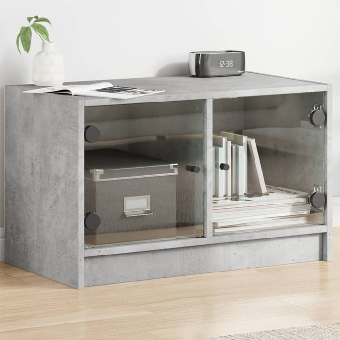 Mobile Porta TV con Ante in Vetro Grigio Cemento 68x37x42 cm 836360