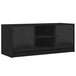 Mobile Porta TV con Ante in Vetro Nero 102x37x42 cm 836372