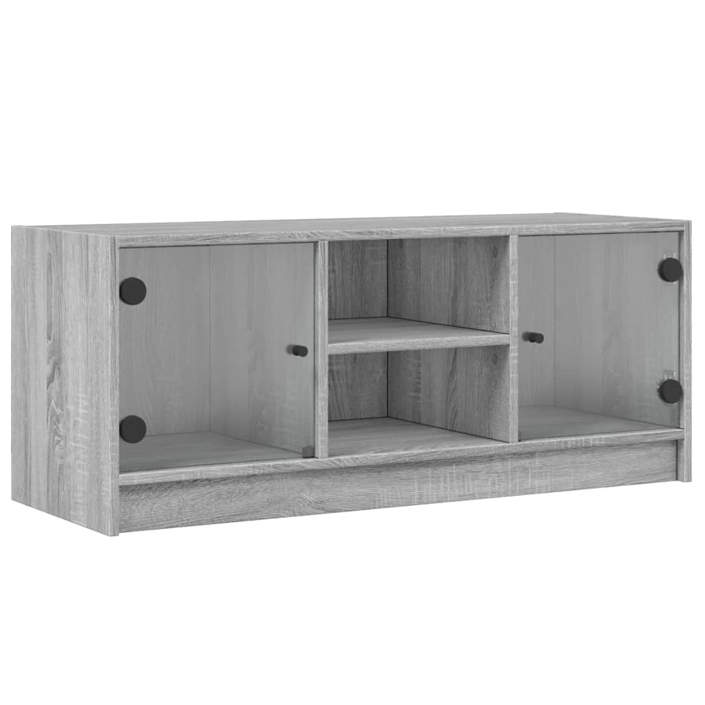 Mobile Porta TV con Ante in Vetro Grigio Sonoma 102x37x42 cm 836376