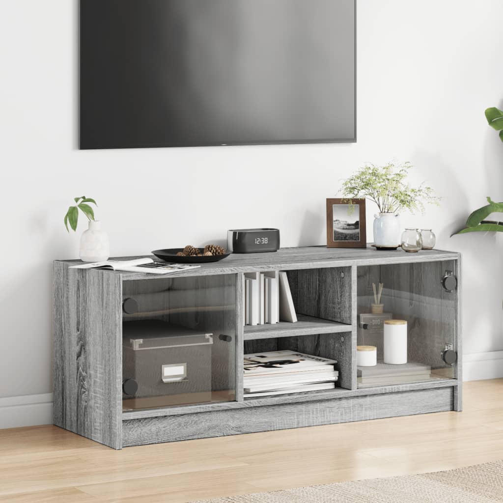 Mobile Porta TV con Ante in Vetro Grigio Sonoma 102x37x42 cm 836376