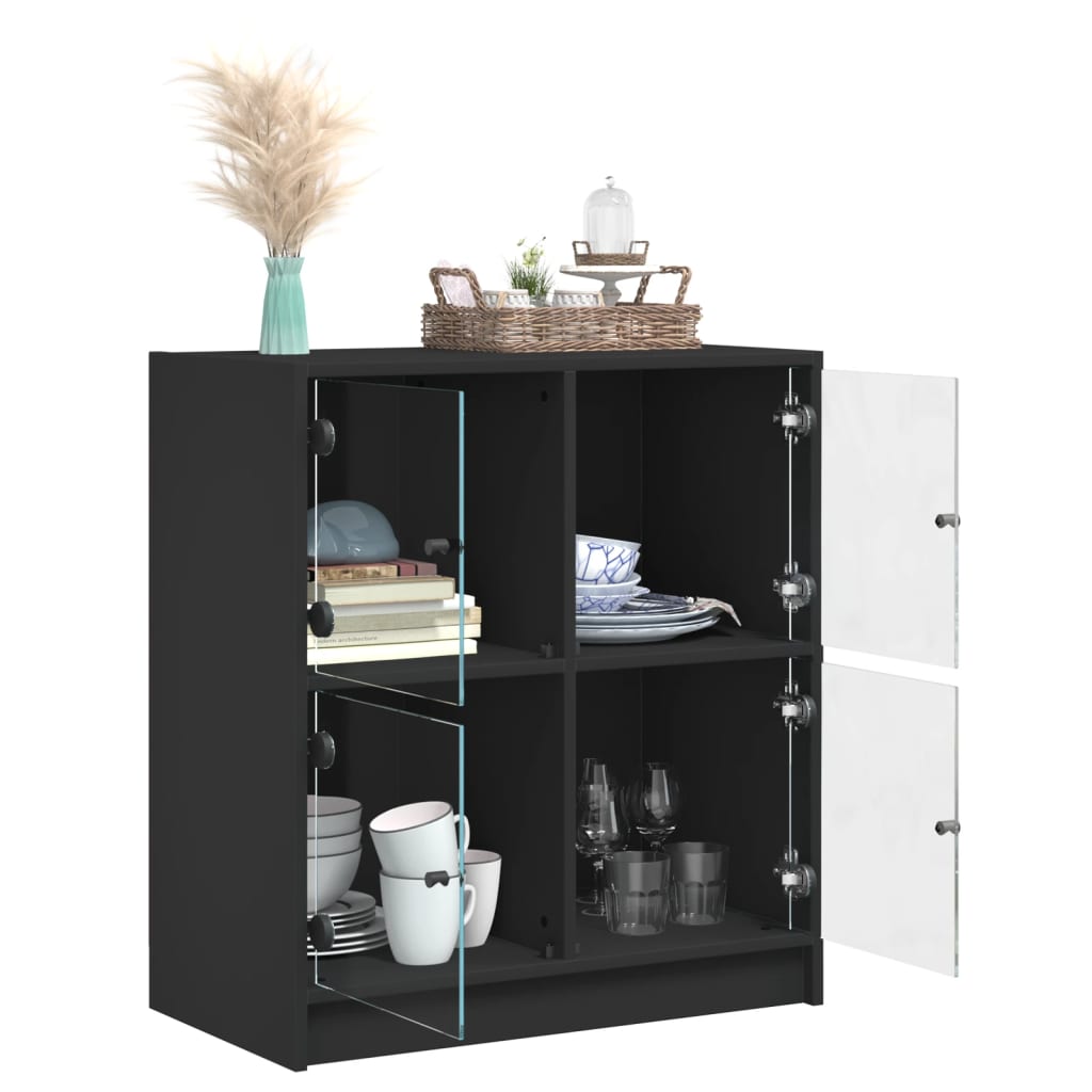 Mobile con Ante in Vetro Nero 68x37x75,5 cm 836379