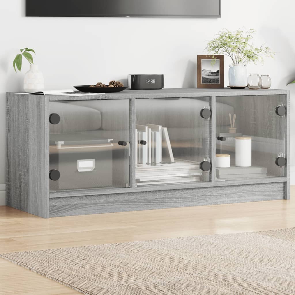 Mobile Porta TV con Ante in Vetro Grigio Sonoma 102x37x42 cmcod mxl 87259