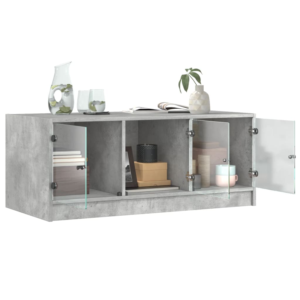 Tavolino Salotto con Ante in Vetro Grigio Cemento 102x50x42 cm 836416