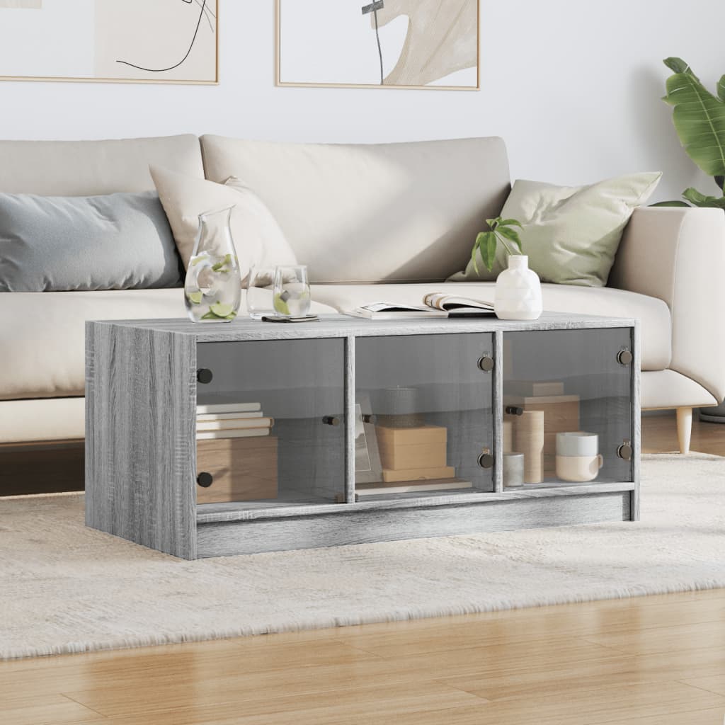 Tavolino da Salotto con Ante in Vetro Grigio Sonoma 102x50x42cm 836418