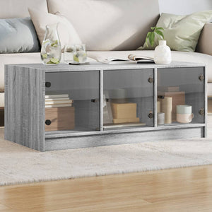 Tavolino da Salotto con Ante in Vetro Grigio Sonoma 102x50x42cm 836418