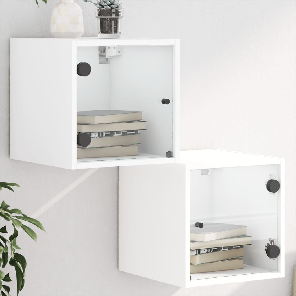 Comodini con Ante in Vetro 2pz Bianco 35x37x35 cm 836463