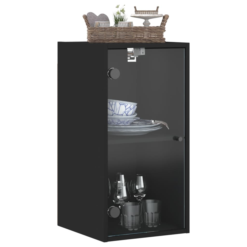 Mobile a Muro con Ante in Vetro Nero 35x37x68,5 cm 836477