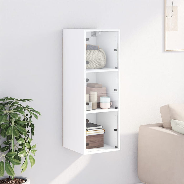 Mobile a Muro con Ante in Vetro Bianco 35x37x100 cm 836483