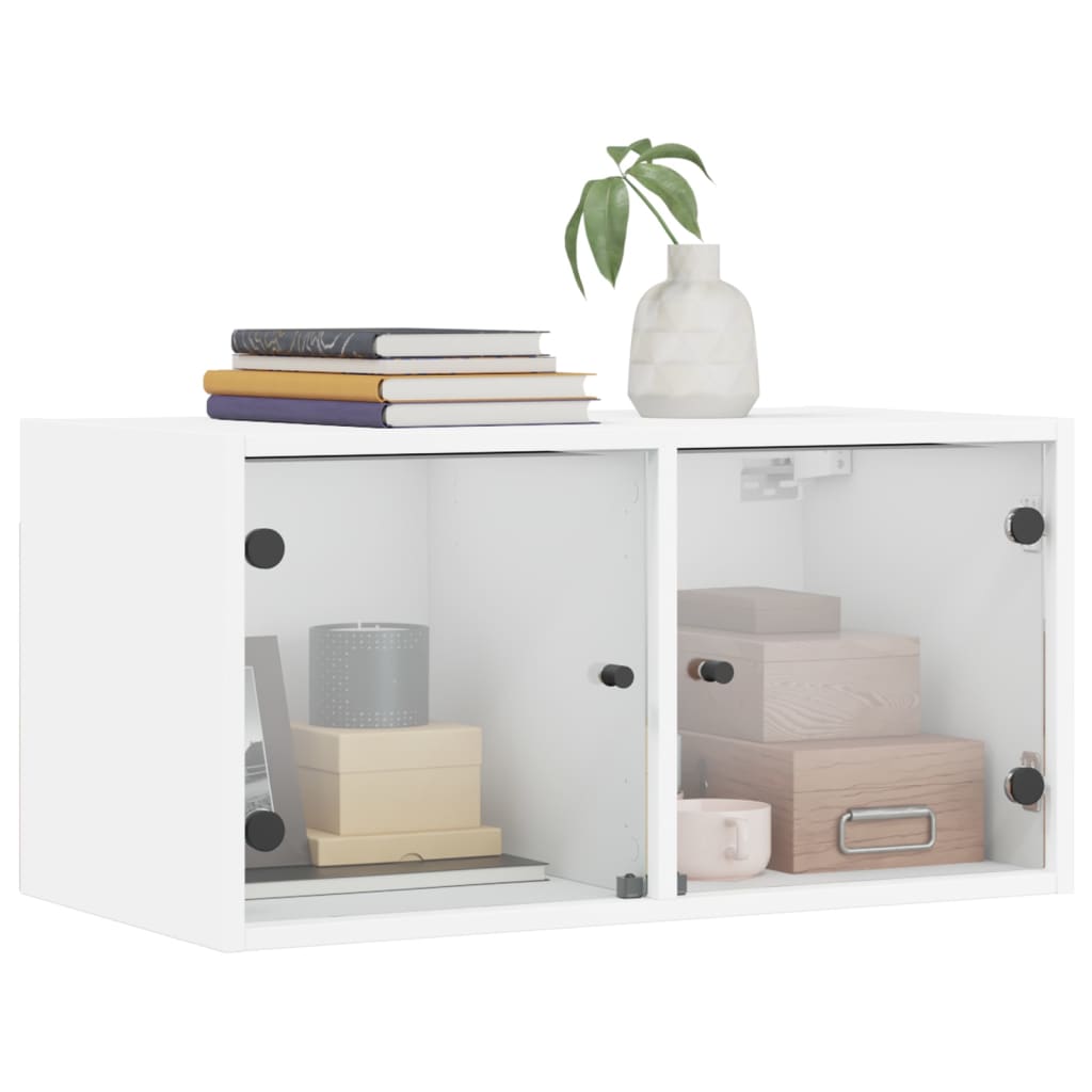 Mobile a Muro con Ante in Vetro Bianco 68,5x37x35 cm 836497