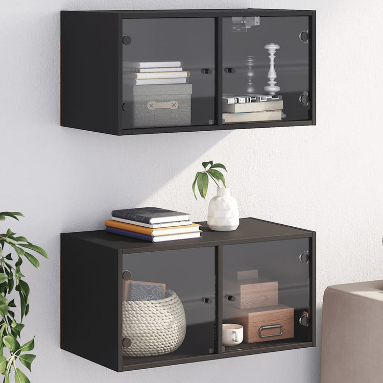 Mobili a Muro con Ante in Vetro 2pz Nero 68,5x37x35 cm 836500