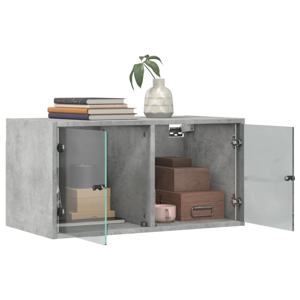 Mobile a Muro con Ante in Vetro Grigio Cemento 68,5x37x35 cm 836503