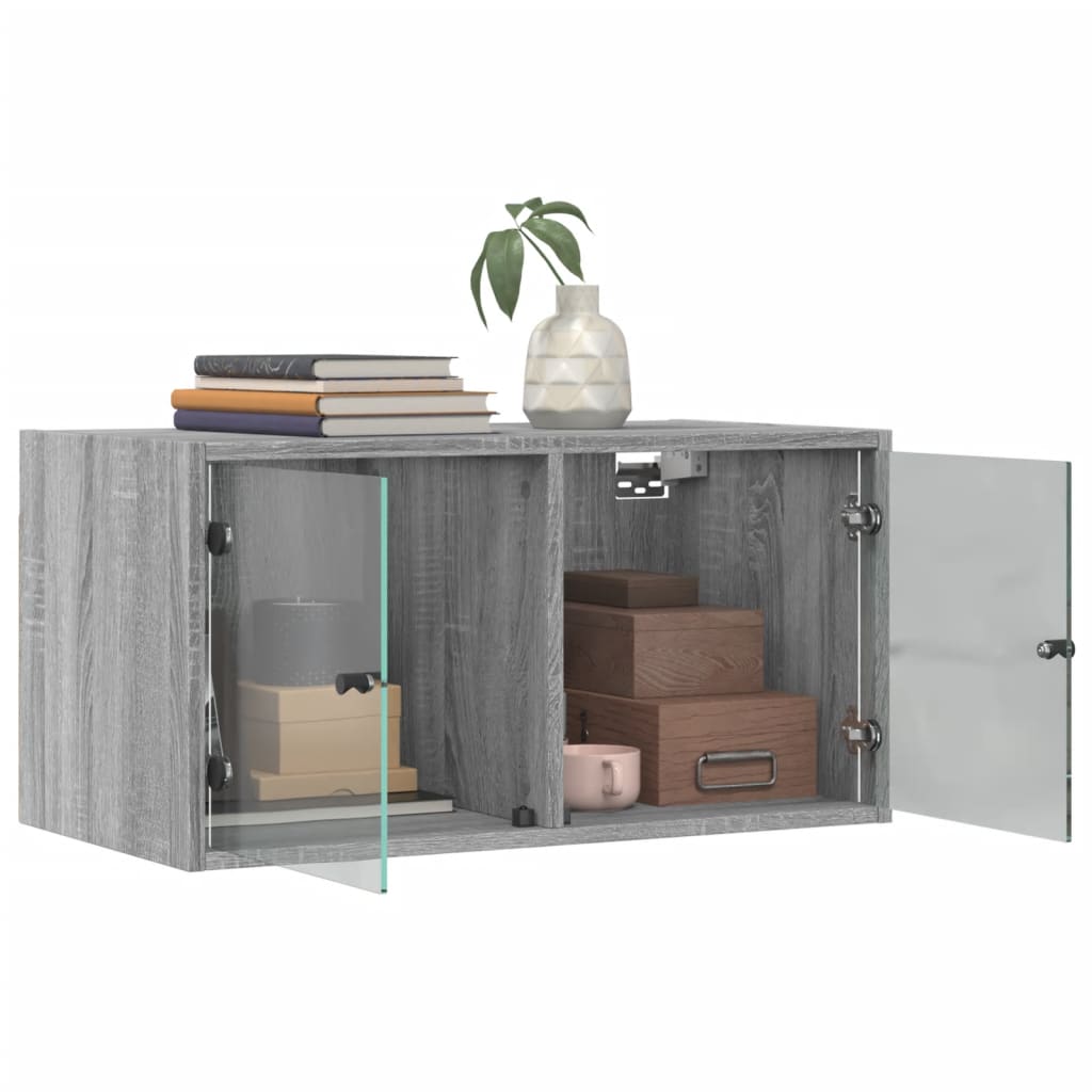 Mobile a Muro con Ante in Vetro Grigio Sonoma 68,5x37x35 cm 836507