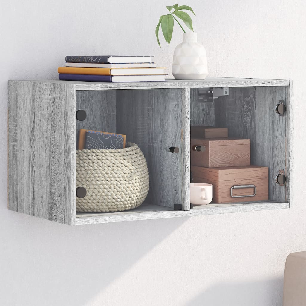 Mobile a Muro con Ante in Vetro Grigio Sonoma 68,5x37x35 cm 836507