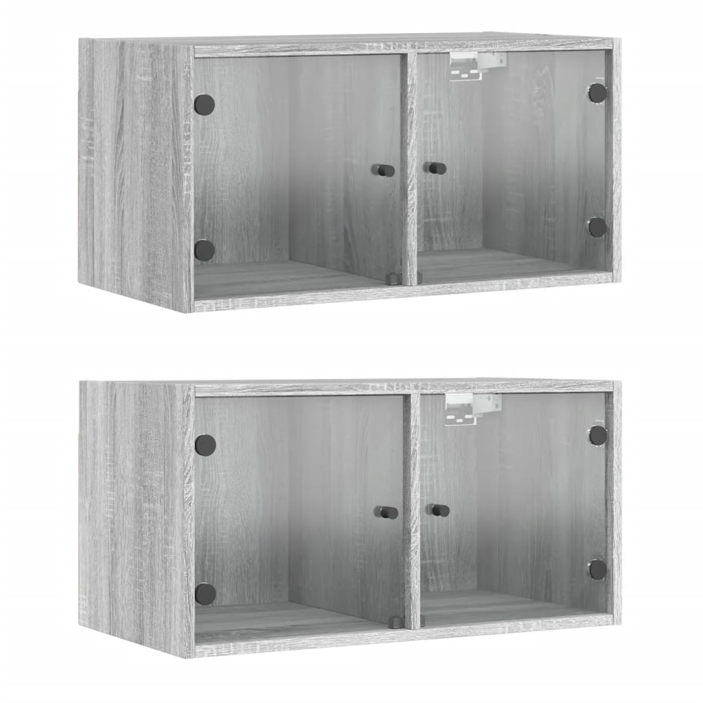 Mobili a Muro con Ante in Vetro 2pz Grigio Sonoma 68,5x37x35 cm 836508