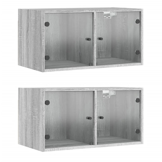 Mobili a Muro con Ante in Vetro 2pz Grigio Sonoma 68,5x37x35 cm 836508