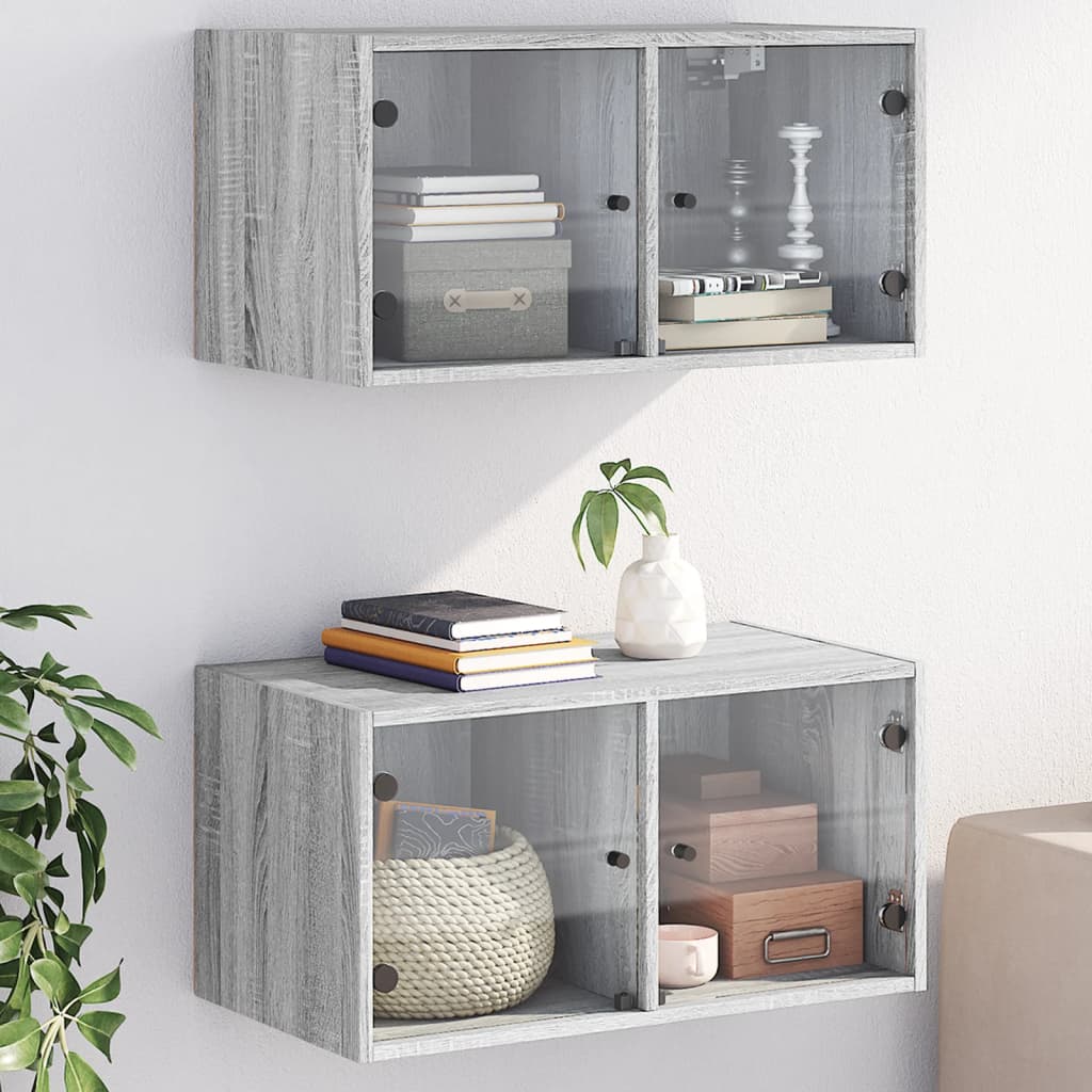 Mobili a Muro con Ante in Vetro 2pz Grigio Sonoma 68,5x37x35 cm 836508