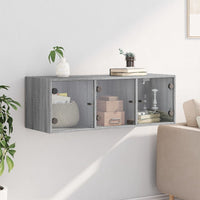 Mobile a Muro con Ante in Vetro Grigio Sonoma 102x37x35 cm 836516