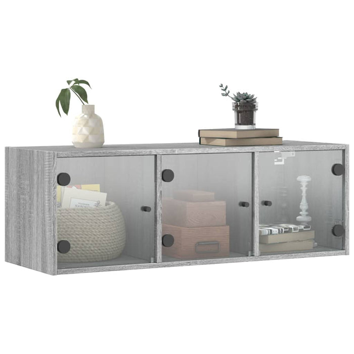 Mobile a Muro con Ante in Vetro Grigio Sonoma 102x37x35 cm 836516