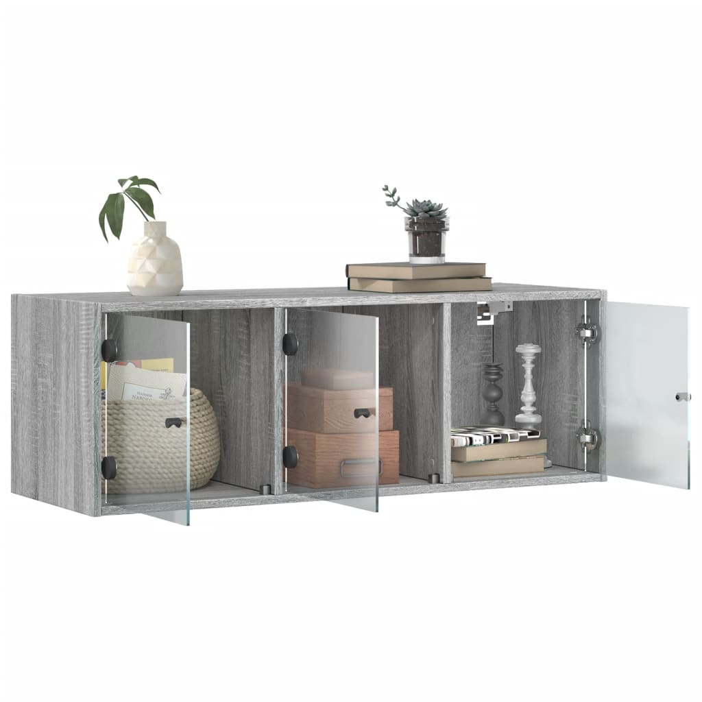 Mobile a Muro con Ante in Vetro Grigio Sonoma 102x37x35 cm 836516