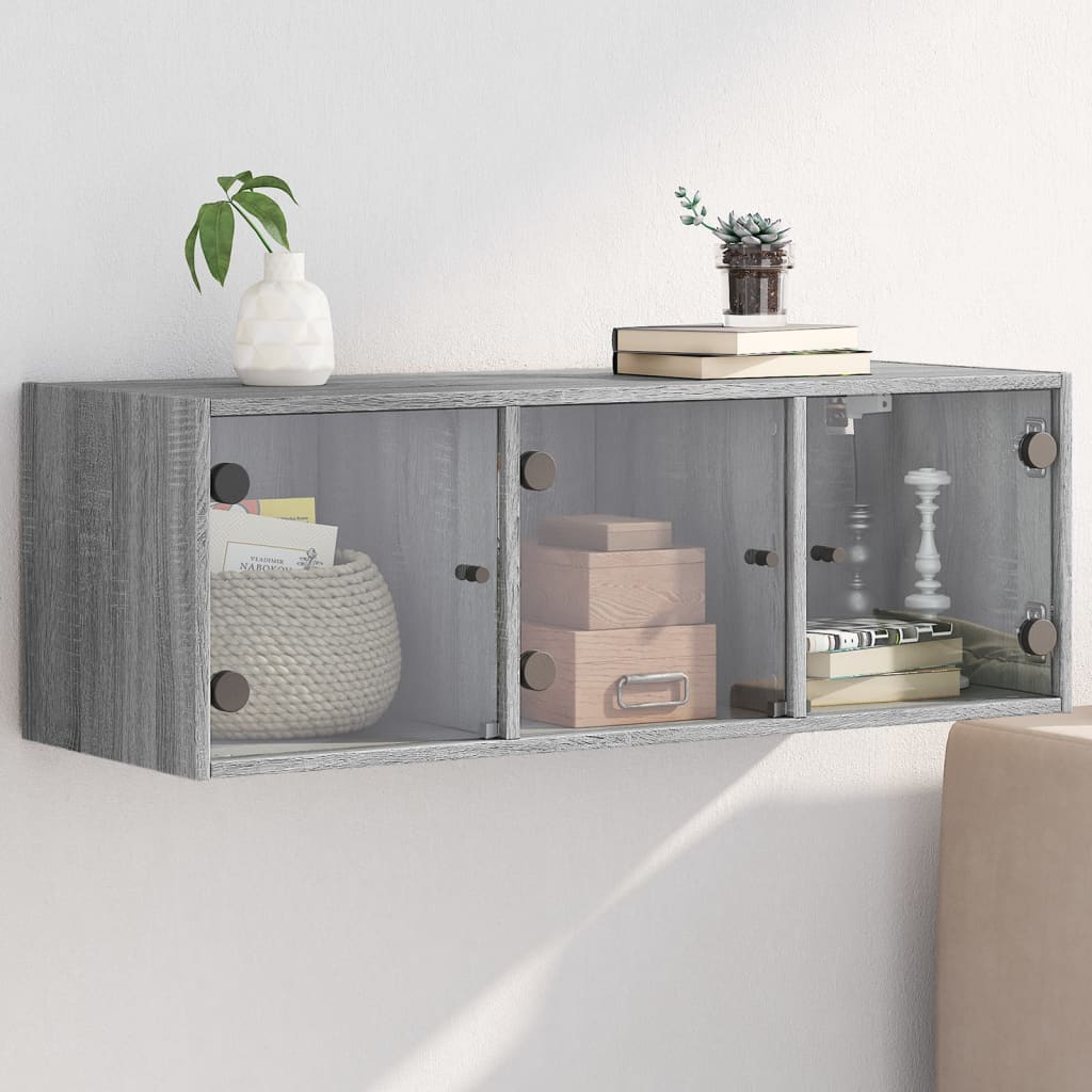 Mobile a Muro con Ante in Vetro Grigio Sonoma 102x37x35 cm 836516