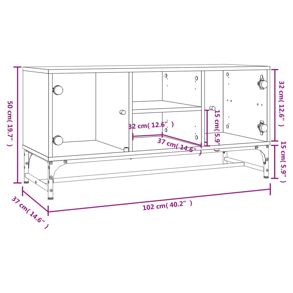 Mobile Porta TV con Ante in Vetro Nero 102x37x50 cm 836533