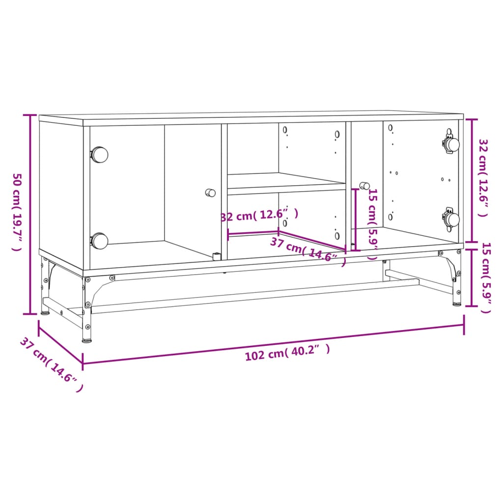 Mobile Porta TV con Ante in Vetro Grigio Cemento 102x37x50 cm 836535