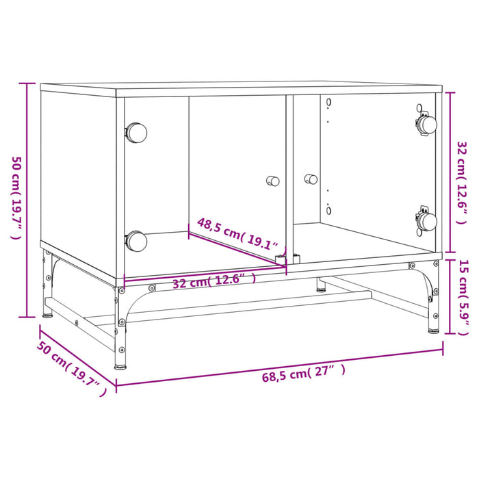 Tavolino Salotto con Ante in Vetro Grigio Cemento 68,5x50x50 cm 836542