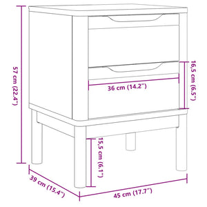 Comodino Bianco 45x39x57 cm in Legno Massello di Pino 374003