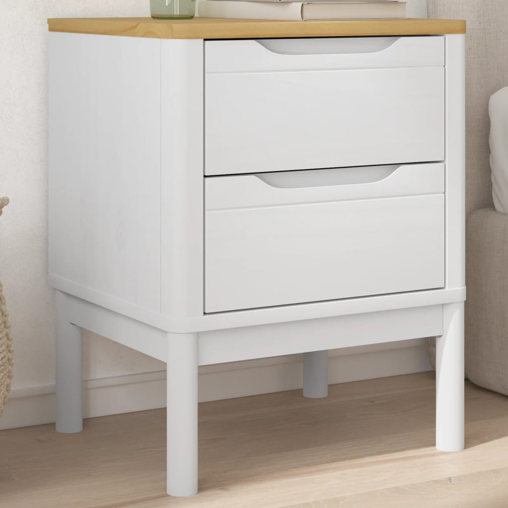 Comodino Bianco 45x39x57 cm in Legno Massello di Pino 374003