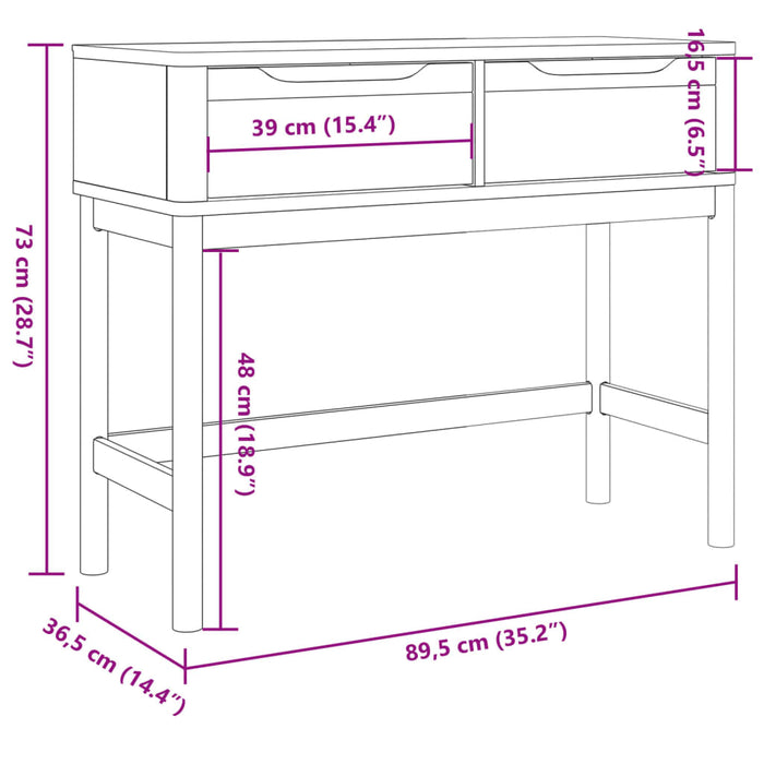 Tavolo Consolle FLORO 89,5x36,5x73 cm Marrone Cera Legno Pino 374020