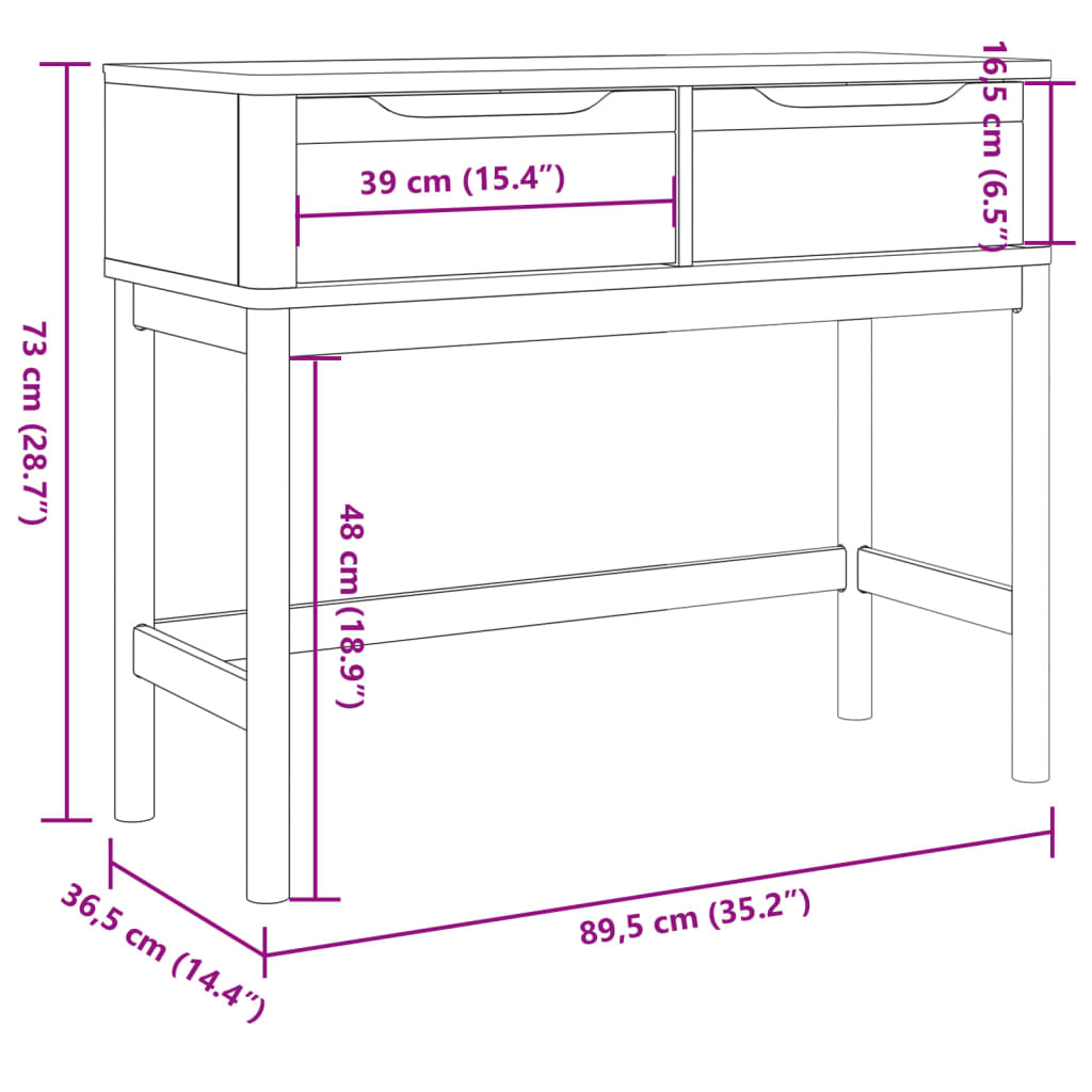 Tavolo Consolle FLORO Bianco 89,5x36,5x73cm Legno Massello Pino 374021