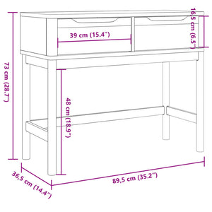 Tavolo Consolle FLORO Bianco 89,5x36,5x73cm Legno Massello Pino 374021