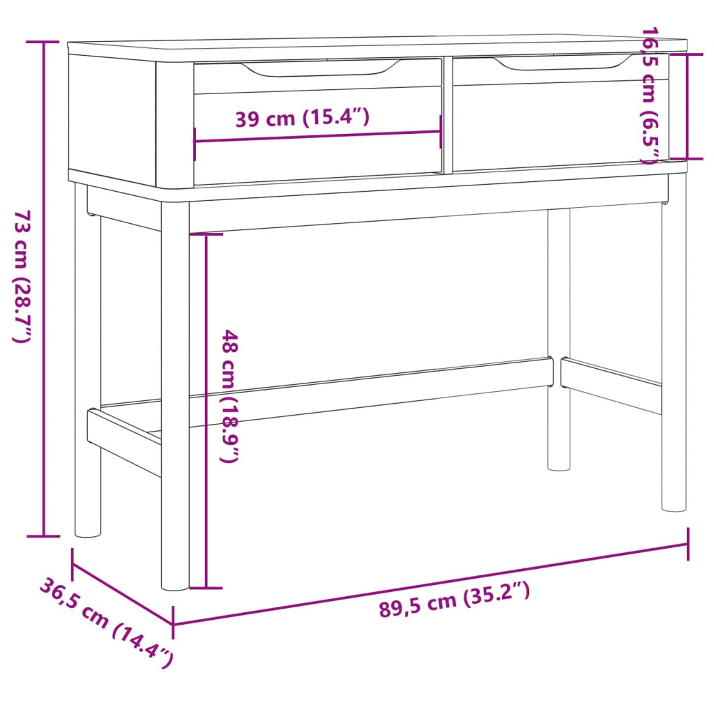 Tavolo Consolle FLORO Grigio 89,5x36,5x73cm Legno Massello Pino 374022